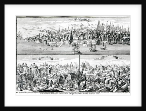 The city of Lisbon before, during and after the Earthquake of 1755 by German School