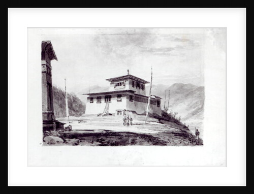 The Residence of Lam Glassa-too, watercolour by Samuel Davies after an engraving by James Basire