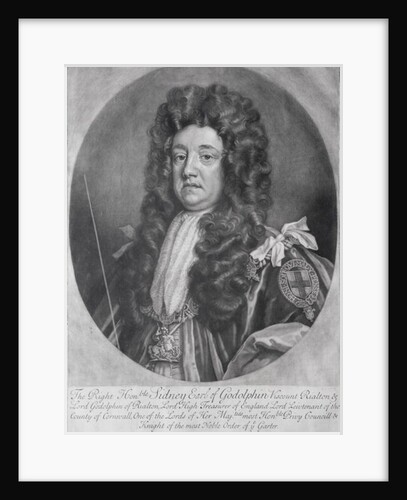 Portrait of Sidney Godolphin 1st Earl of Godolphin engraved and published by John Smith 1707 by Godfrey Kneller