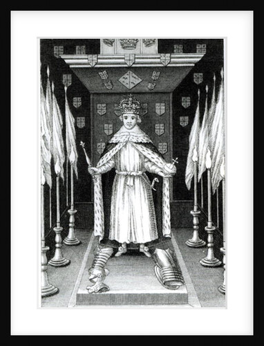 Oliver Cromwell standing in state; by English School
