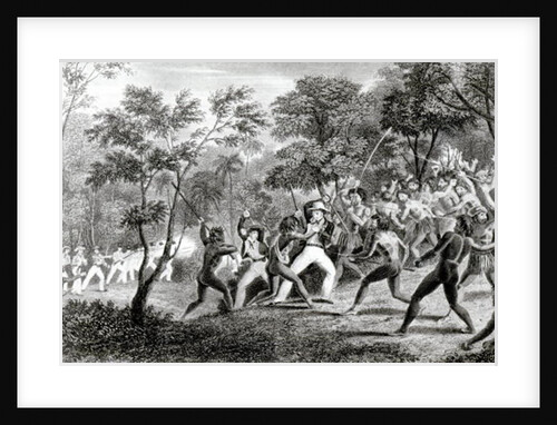 Attack of the Natives of Gambier Islands, engraved by Edward Finden, 1831 by Richard B. (after) Beechey
