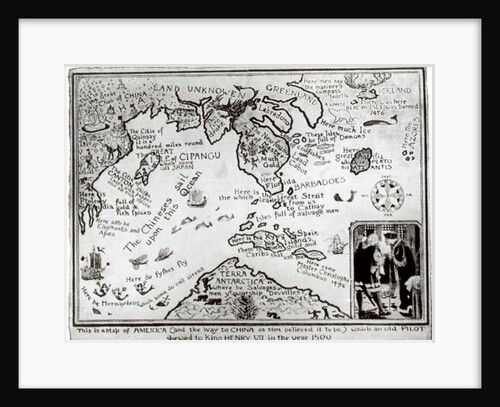 Map of America and directions to China as believed to be a copy of a 16th century original by School English