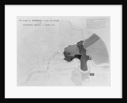 Map showing the Distribution of Deaths from Cholera in the Registration Districts of London, 1866 by English School