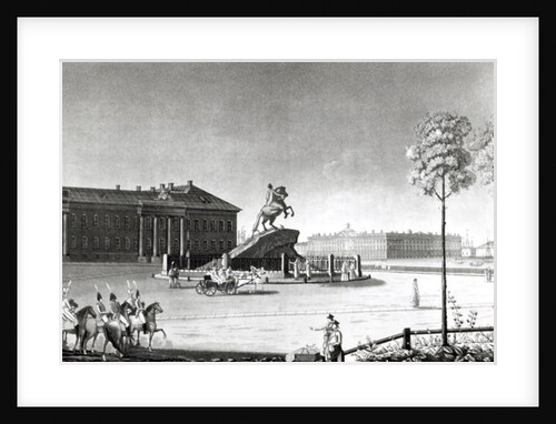 View of the statue of Peter the Great in Senate Square, St.Petersburg by French School