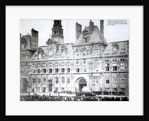 Inflating a balloon with the declarations of the Commune attached to it outside the Hotel de Ville, Paris, 3rd May 1871 by French Photographer
