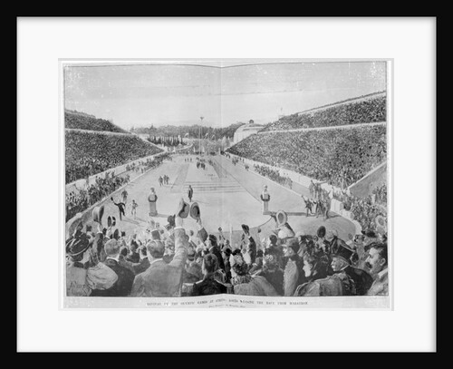 Revival of the Olympic Games in Athens: Loues winning the race from Marathon, 10th April 1896 by English School