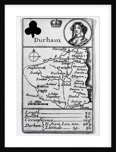 Queen of Clubs and Durham map, c.1675 by English School
