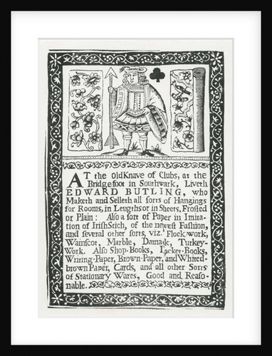 Trade card for Edward Butling, room hangings by English School