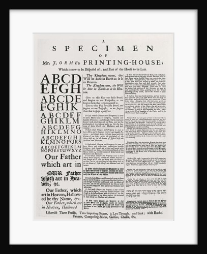 A Specimen of Mr. J. Orme's Printing-house, 1698 by English School