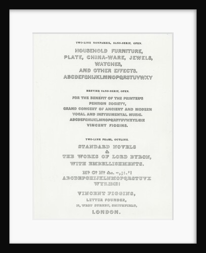 Specimen typefaces from Vincent Figgins, c.1835 by English School