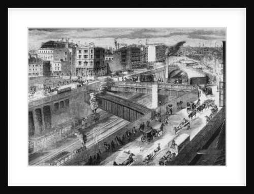 Farringdon Road and the Metropolitan Railway looking north, 1868 by English School