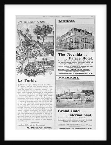 Advertisements for La Turbie Restaurant, The Avenida Palace Hotel and the Grand Hotel International by School English