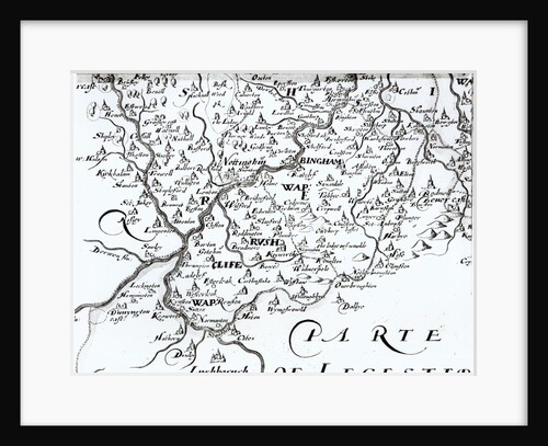 Detail of a map of the county of Nottinghamshire showing the town of Nottingham, 1642 by English School