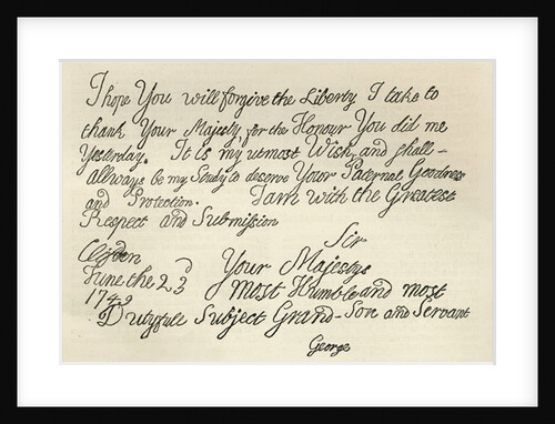 Letter from George III to his grandfather the King, 23rd June 1749, published in 'Leisure Hour', 1891 by English School
