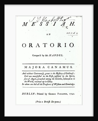 Cover of Sheet Music for Handel's Messiah by English School
