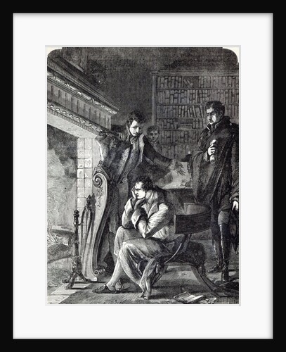 Napoleon brooding by the fire the night before his Abdication and Departure from Fontainebleau on 20th April 1814 by English School