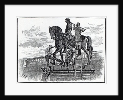 William III statue being painted black, Dublin, 1821 by English School