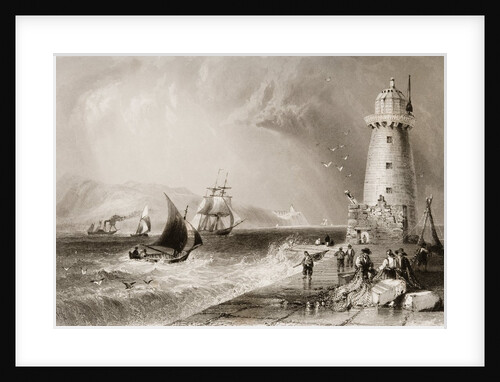 South Wall Lighthouse with Howth Hill in the Distance, Dublin by William Henry (after) Bartlett