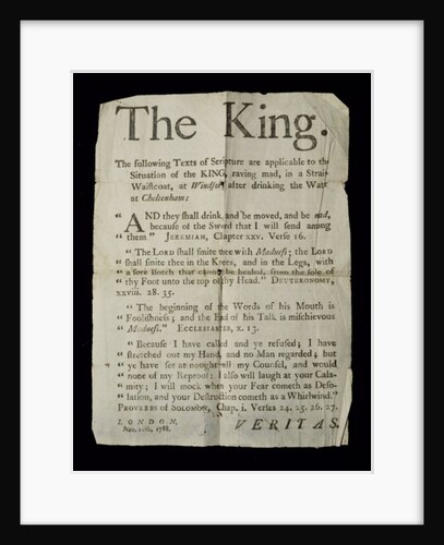 Broadsheet discussing the Madness of King George III, 1788 by English School