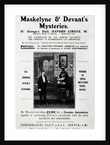 Advertisement for Maskelyne & Devant's Mysteries by English School