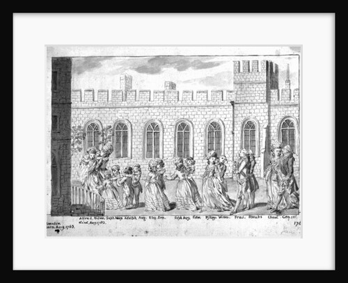 King George III and Queen Charlotte walking in procession with their fourteen children, 1781 by English School