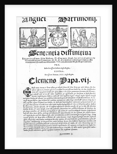 Document declaring the Pope's judgment on the validity of the marriage of Henry VIII and Catherine of Aragon, 1534 by Italian School