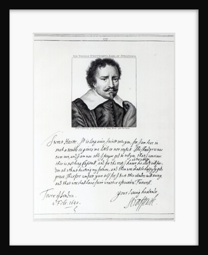 Thomas Wentworth, 1st Earl of Strafford, engraved after a drawing by Mary Beale, 1793 by Anthony van Dyck