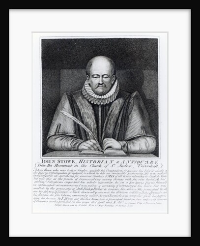 John Stowe, portrait from his monument at the Church of St. Andrew, Undershaft, 1792 by English School