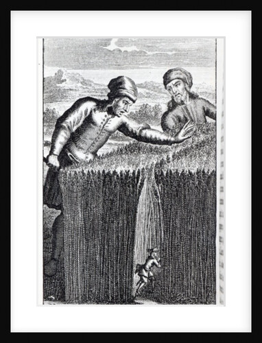 Gulliver is discovered by a farmer in Brobdingnag by English School