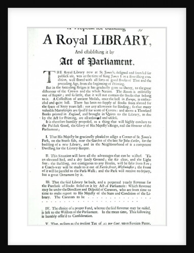A Proposal for building a Royal Library, 1697 by English School