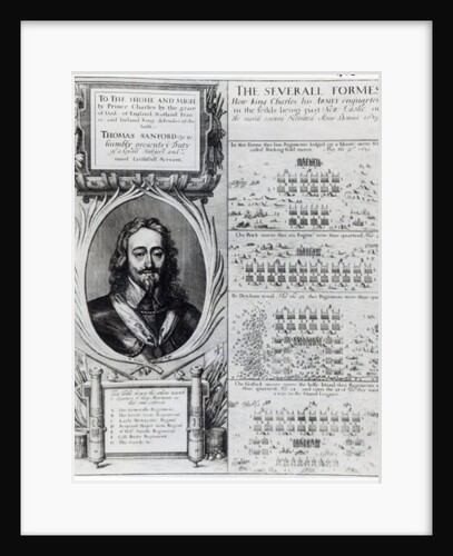 Portrait of King Charles I with diagrams showing the formation of his troops during the Bishops' War, c.1639 by Wenceslaus Hollar