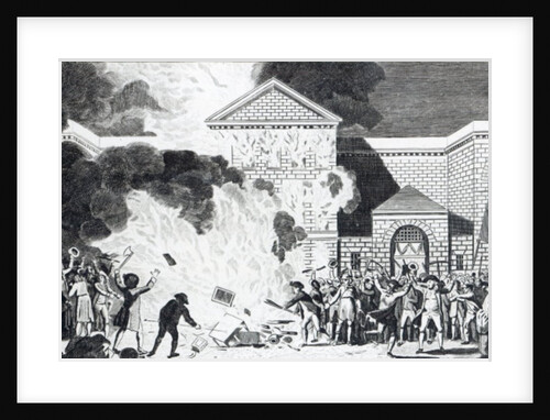 The Devastations occasioned by the Rioters of London firing the New Gaol of Newgate and burning Mr. Akerman's Furniture by William (after) Hamilton