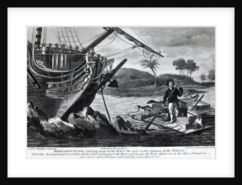 Robinson Crusoe carrying away on his raft the most useful remains of the wreck by English School