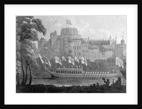 City of London State Barge moving up the River Thames, in front of Windsor Castle, on it's way to Oxford by (after) English School