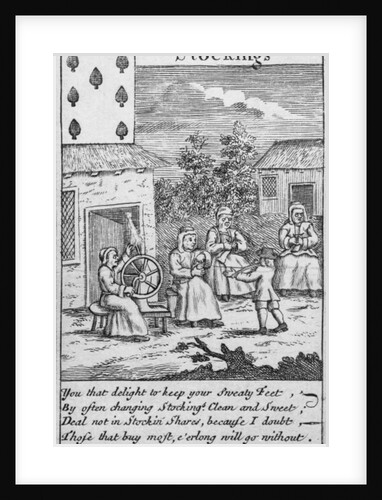 Playing Card showing workers making stockings by English School