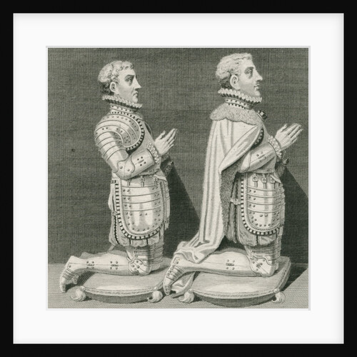 Henry Stuart, Lord Darnley and his brother Charles Stuart, Earl of Lennox, kneeling before their mother's tomb in Westminster Abbey by English School
