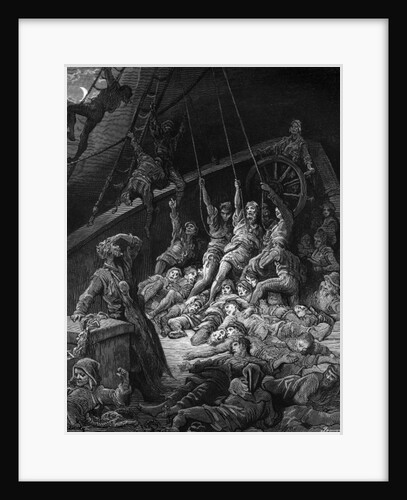 The dead sailors rise up and start to work the ropes of the ship so that it begins to move by Gustave Dore