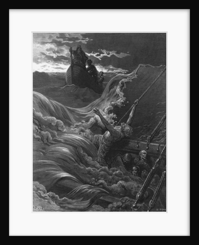 The mariner, as his ship is sinking, sees the boat with the Hermit and Pilot by Gustave Dore
