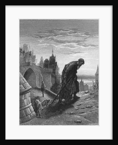 The Mariner, having finished his story, turns to leave, while his listener, the wedding guest gazes on him in wonderment and sadness by Gustave Dore