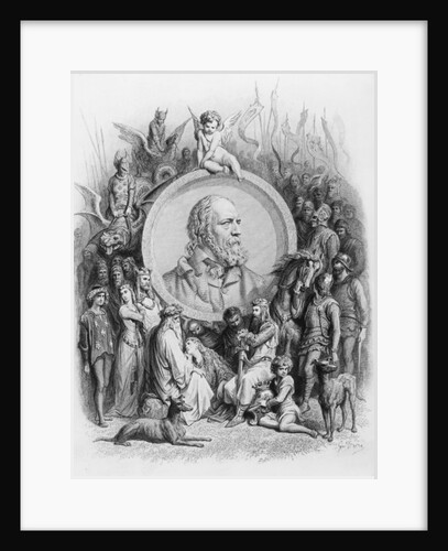 Frontispiece to 'Idylls of the King' with a portrait of Alfred, Lord Tennyson by Gustave Dore