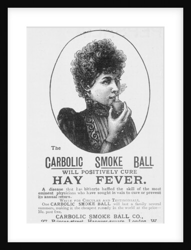 Advertisement for the Carbolic Smoke Ball, a cure for hay fever by English School