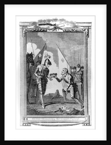 The Earl of Richmond presented with the Crown of England after the Battle of Bosworth by English School