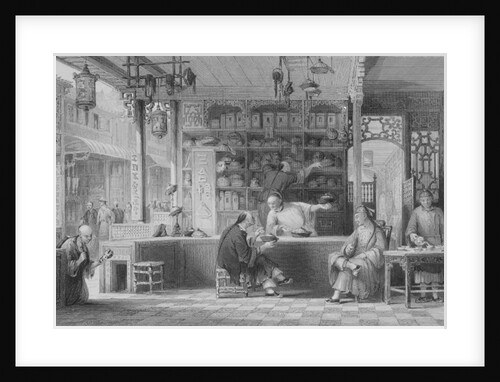 Cap Vendor's Shop, Canton by Thomas (after) Allom