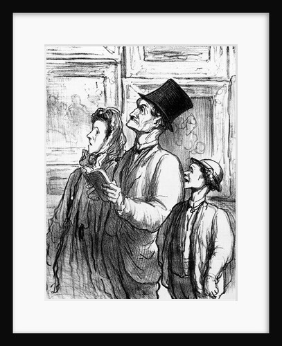 Family visiting the Paris salon of 1863 and commenting on the painting 'Olympia' by Manet, cartoon from 'Charivari' magazine, 19 June, 1865 by Honore Daumier