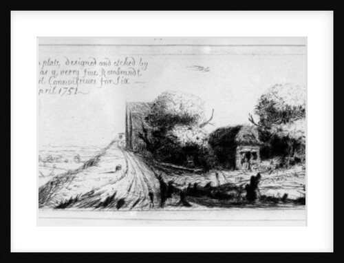 Landscape with country lane and cottages, etched by Benjamin Wilson, 1751 by Rembrandt Harmensz. van Rijn (after)