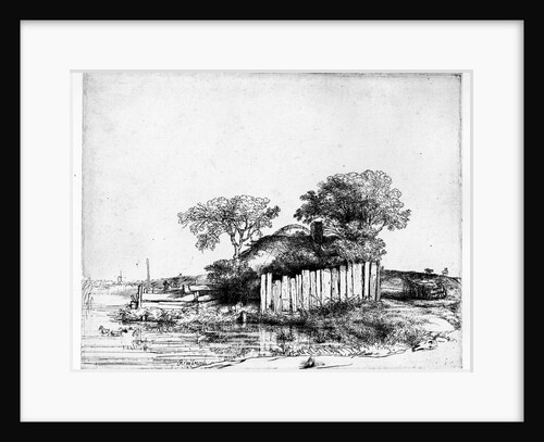 Cottage with a white paling, 1648 by Rembrandt Harmensz. van Rijn