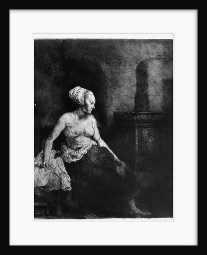 Woman sitting half-dressed beside a stove, 1658 by Rembrandt Harmensz. van Rijn