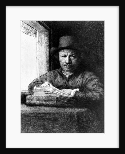 Self portrait while drawing, 1648 by Rembrandt Harmensz. van Rijn