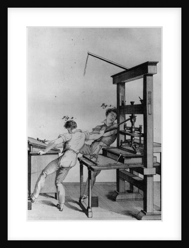 Young blind men working at a printing press by Julie Ribault