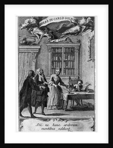 Carlo Goldoni, aged 8, writes his first piece in the presence of his mother and the Abbot of Bergamasco by Pietro Antonio (after) Novelli